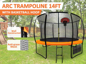 Kids Stuff 1: Sports Arc Trampoline 14FT with Basketball Hoop