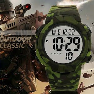 Watches Camouflage Digital Watch For Men, Waterproof Sport LED