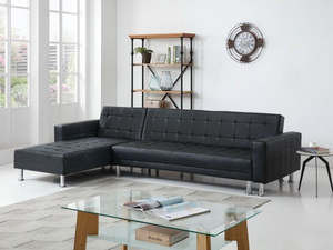 Home Minnesota 5 Seater Sofa Bed Futon with Chaise - Black