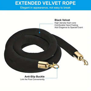 Events Luxurious 4.9ft Black Velvet Stanchion Rope