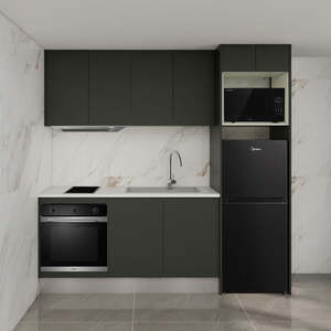 Complete Kitchen Dark Woodgrain - Cabinets and Benchtop