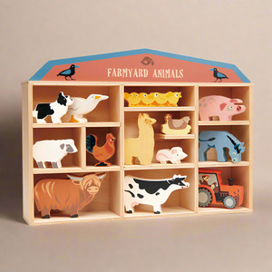 Baby Toddler Gifts: Wooden Farmyard Animals Set with Display Shelf – Tender Leaf Toys