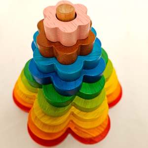 Baby Toddler Gifts: Wooden Rainbow Flower Stacker - QToys | Wooden Toy NZ