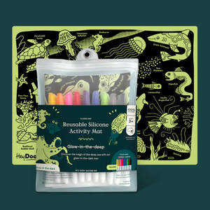 Glow In The Deep Reusable Silicone Large Drawing Mat and Pen Set by HeyDoodle: Ages 3+