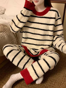 Women's Cozy Striped Coral Fleece Pajama Set
