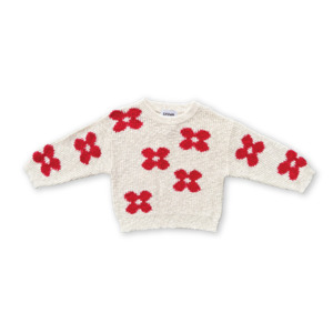 Baby: Knitted Posy Pull Over - Milk