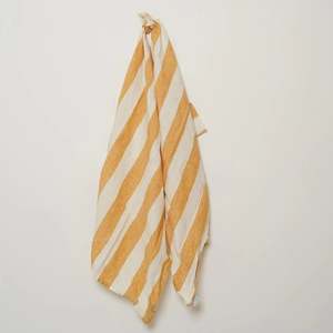 Kitchen Dining: 100% FRENCH LINEN TEA TOWEL - SET 2 - SUNFLOWER STRIPE