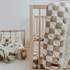 Kids Decor: REVERSIBLE QUILT - KHAKI GINGHAM