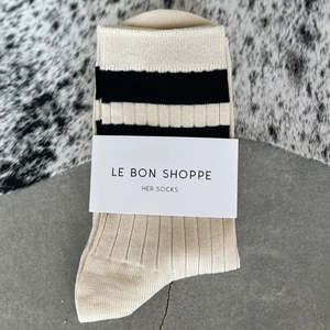 Gifts For Him: HER VARSITY SOCKS - CREAM BLACK
