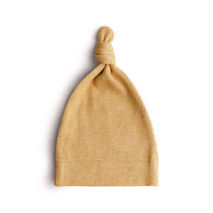 Mushie: Ribbed Baby Beanie - Mustard Melange (0-3 months)