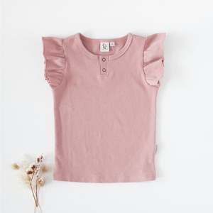 Karibou Kids: Keira Ribbed Flutter Sleeve Top - Blush