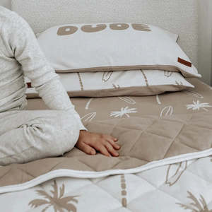 Bedding Linen: JERSEY COTTON SHEET - NATURAL SURFING PALM