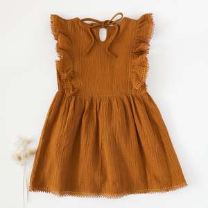 Dresses: Little Angel Cotton And Lace Dress - Antique Gold