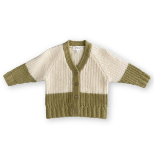 MERINO WOOL CARDIGAN - SAGE/MILK