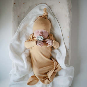 Bodysuits: Ribbed Knotted Baby Gown - Mustard Melange (0-3 months)
