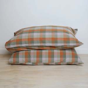 Bedding: 100% STONEWASHED COTTON PILLOWCASE PAIR - SUNSET CHECK