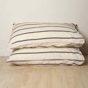 Homeware: 100% FRENCH FLAX LINEN PILLOWCASE PAIR - COCOA STRIPE