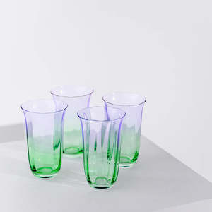 Homeware: FLEUR HIGHBALL GLASSES - SET OF 4 - GREEN/LILAC