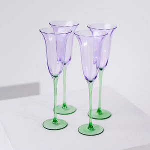 FLEUR CHAMPAGNE FLUTE - SET OF 4 - GREEN/LILAC