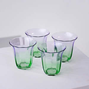 FLEUR STEMLESS GLASS - SET OF 4 - GREEN/LILAC