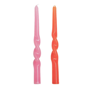 Twisted Dinner Candle Set of 2 - Pink & Orange