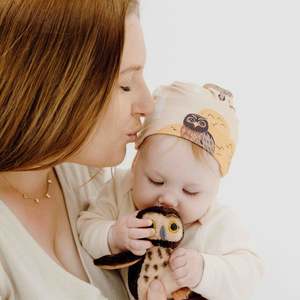 Nature Inspired Accessories: Owl & Mountains -Top Knot Beanie