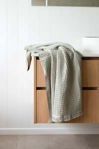 Bath Towels: Waffle Bath Towel Sage Grey