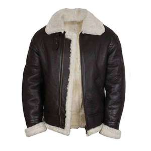 Products: Black Bomber Fur Collar Faux Shearling Leather Jacket