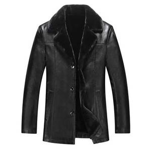 Products: Fur Aviator Black Lapel Collar Real Leather Coat