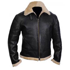 Bomber Genuine Fur Collar Sheepskin Leather Jacket