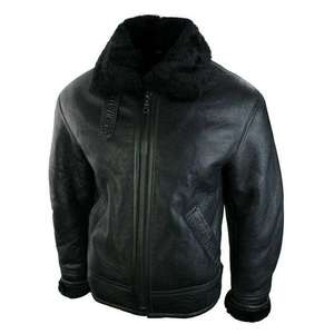 Black Fur Aviator Genuine Leather Jacket