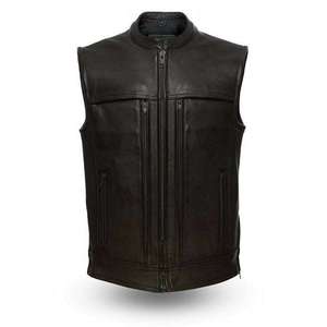 Black Triple Zip Leather Vest