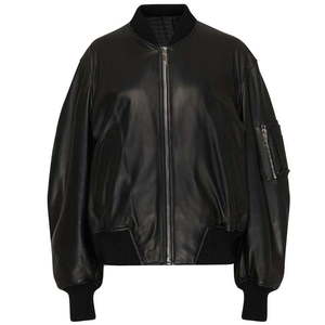 Products: Black Bomber Biker Leather Jacket For Women