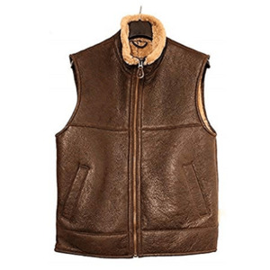 Men’s Brown Biker Genuine Sheepskin Leather Vest