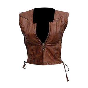Women’s Brown Open Collar Leather Vest