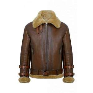 Products: Brown Aviator Fur Shearling Genuine Leather Jacket