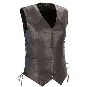 Women Black Leather Vest With Side Lace
