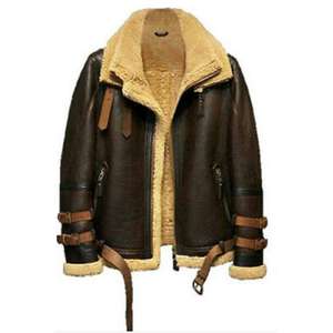 Products: Tan Brown Aviator Faux Shearling Leather Jacket