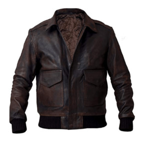 Distressed Brown Bomber Leather Jacket