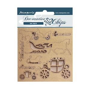 Chipboard: STAMPERIA DECORATIVE CHIPS SWEET WINTER COACHES SCB152