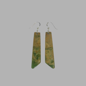 Pounamu: Te Wahi Pounamu Angled Flower Jade Drop Earrings 52mm