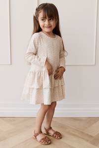 Girls Dresses: Organic Cotton Fayette Dress - Posy Garden Pink