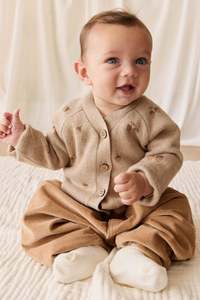 Knitwear: Easton Cardigan - Forest Acorns Cashew Marle