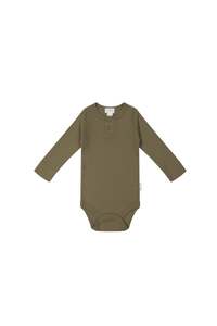 Organic Cotton Modal Long Sleeve Bodysuit - Fir Bark