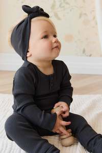 Organic Cotton Modal Long Sleeve Bodysuit - Ebony