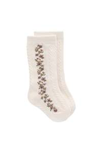 Cassie Knee High Sock - Cassie Floral Jacquard - Bridal Blush