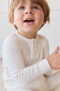 Organic Cotton Modal Long Sleeve Henley - Milk