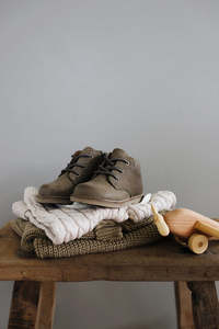 Footwear: Leather Boot - Olive