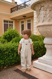 Cecil Overall - Fine Vertical Stripe Sandy Brown/Cloud