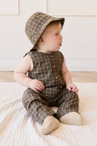 Organic Cotton Milo Jumpsuit - Variegated Grid Tarmac